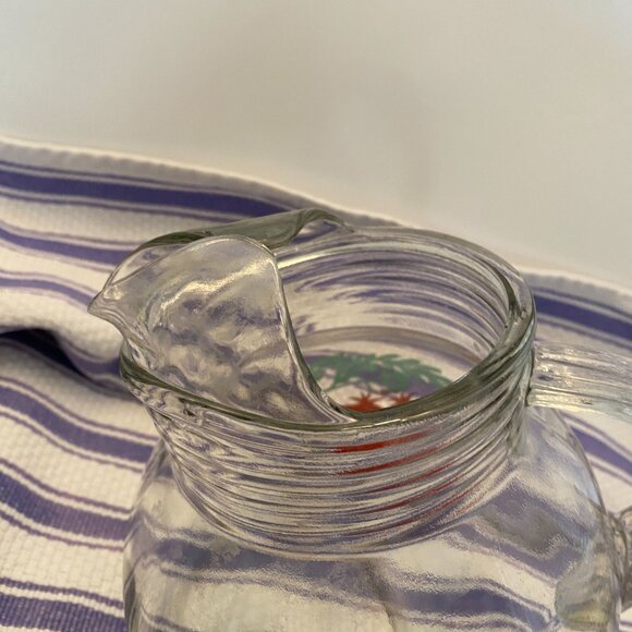 Vintage Mini Ball Glass Pitcher Clear w/painted Tomato Sz 6.5" h x 6.5" W 20FLoz - Picture 3 of 8